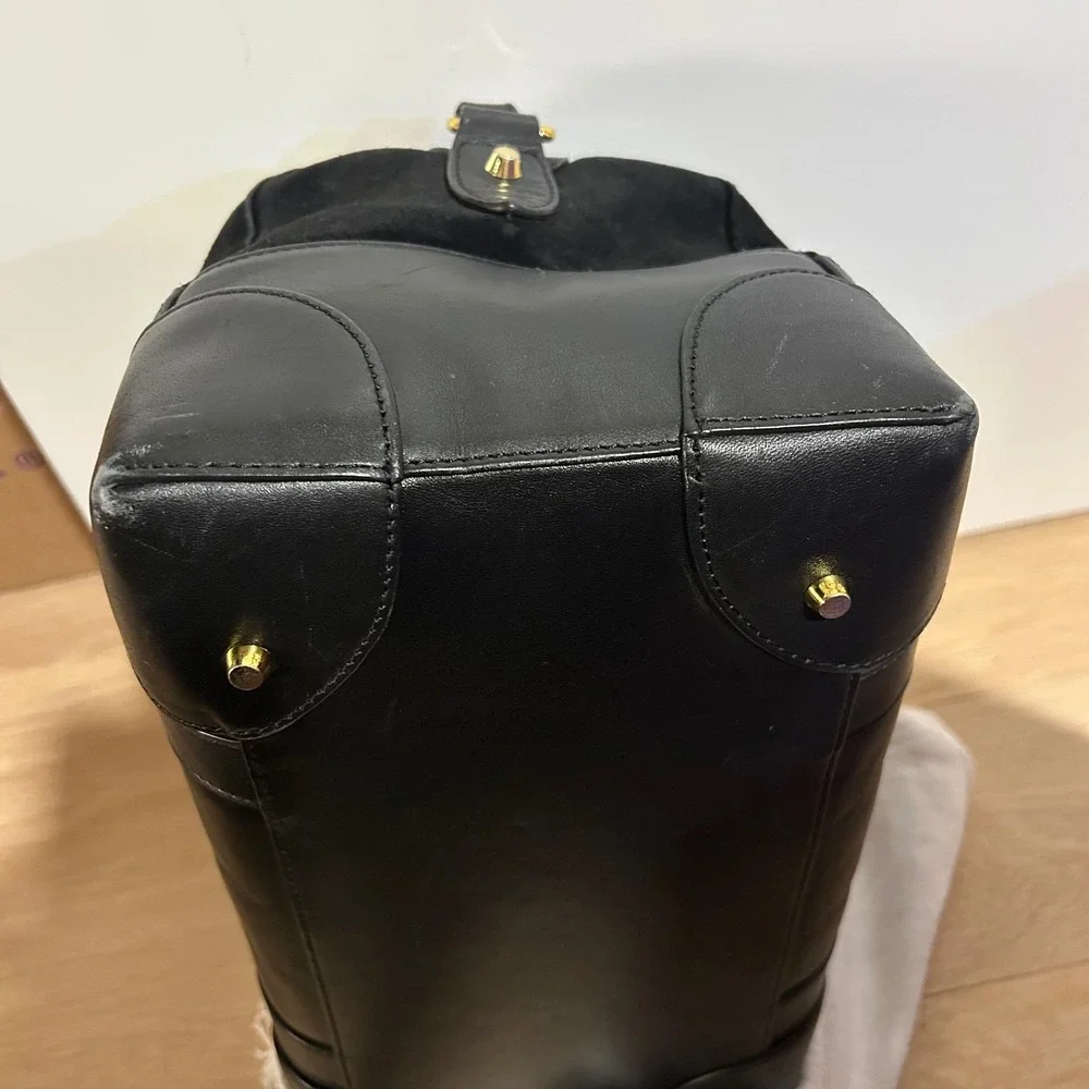 Dylan Kain Boston Doctor's Bowler Bag Black Leather Suede‎ Gold 2 Way Crossbody